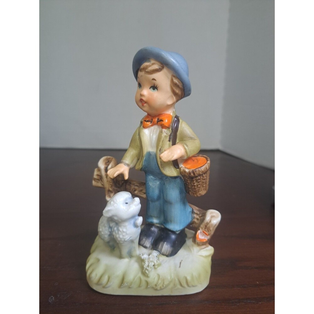 1950s Nanco Boy With Lamb Ceramic Figurine